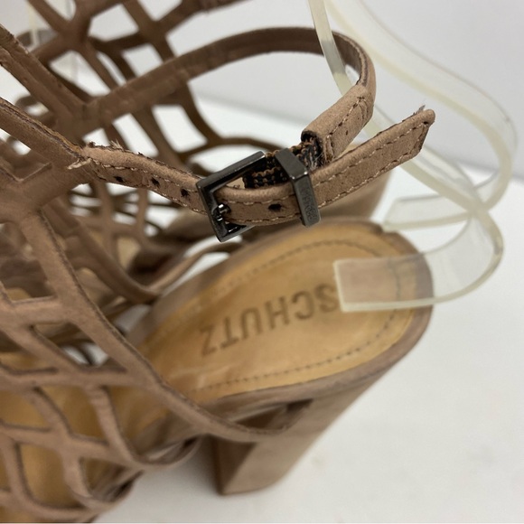Schutz Women's Jaden Dress Strappy Gladiator Sandals Heels Tan Taupe Nubuck 7.5 - Picture 7 of 13